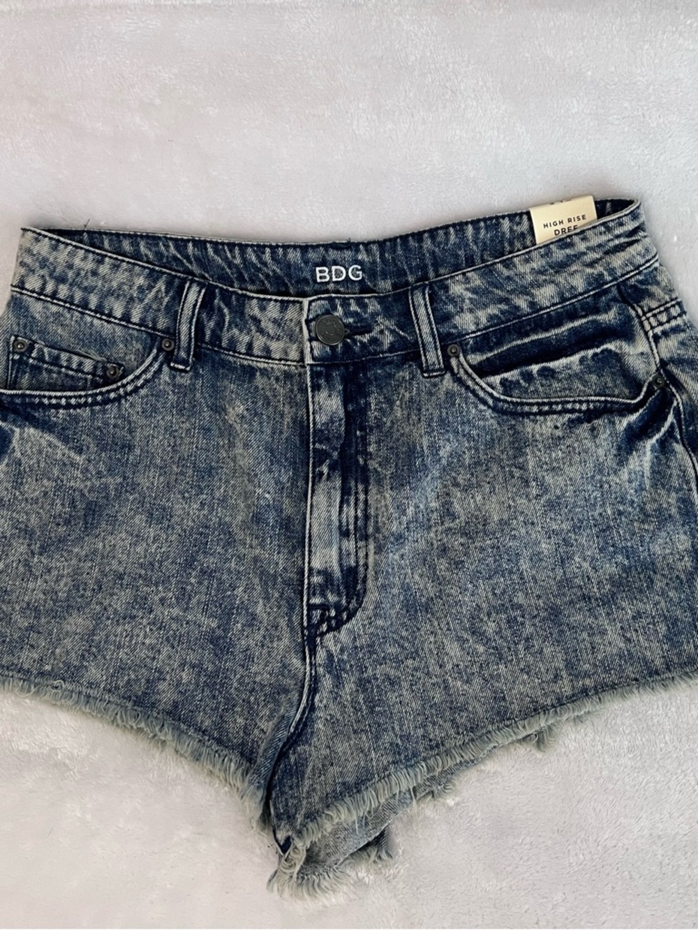 BDG High-Rise Acid Wash Jean Shorts - Grey Blue